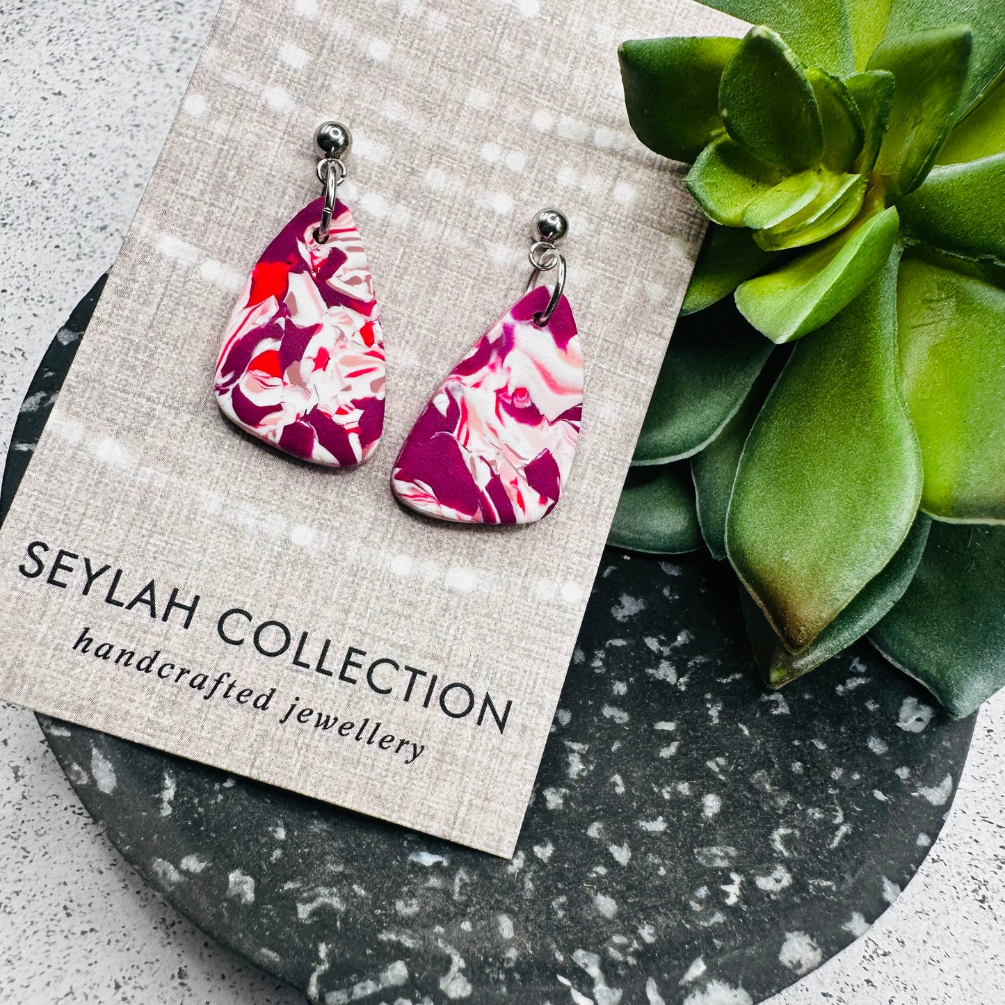 Ruby Dangles | Pink, White & Fandango Abstract