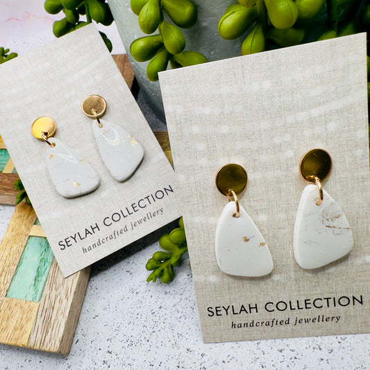 Ruby Dangles | White & Gold Marble
