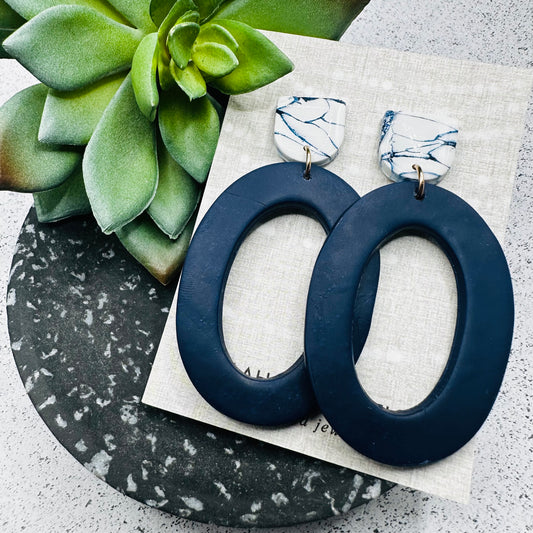 Harper Dangles | Navy & White Marble