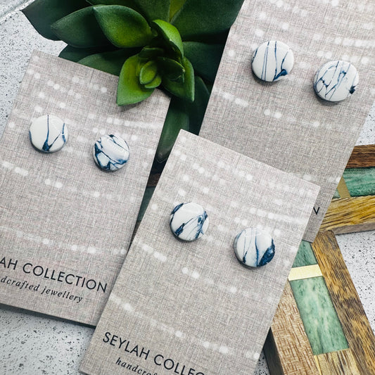 Eden Studs | Navy & White Marble
