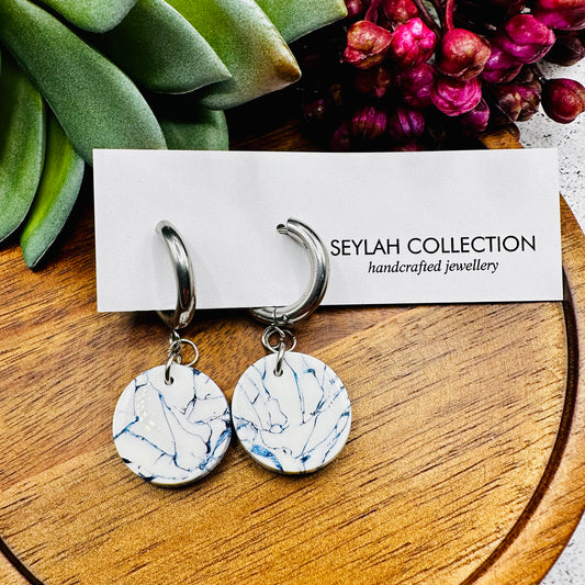 Ella Mini Dangles | Navy & White Marble