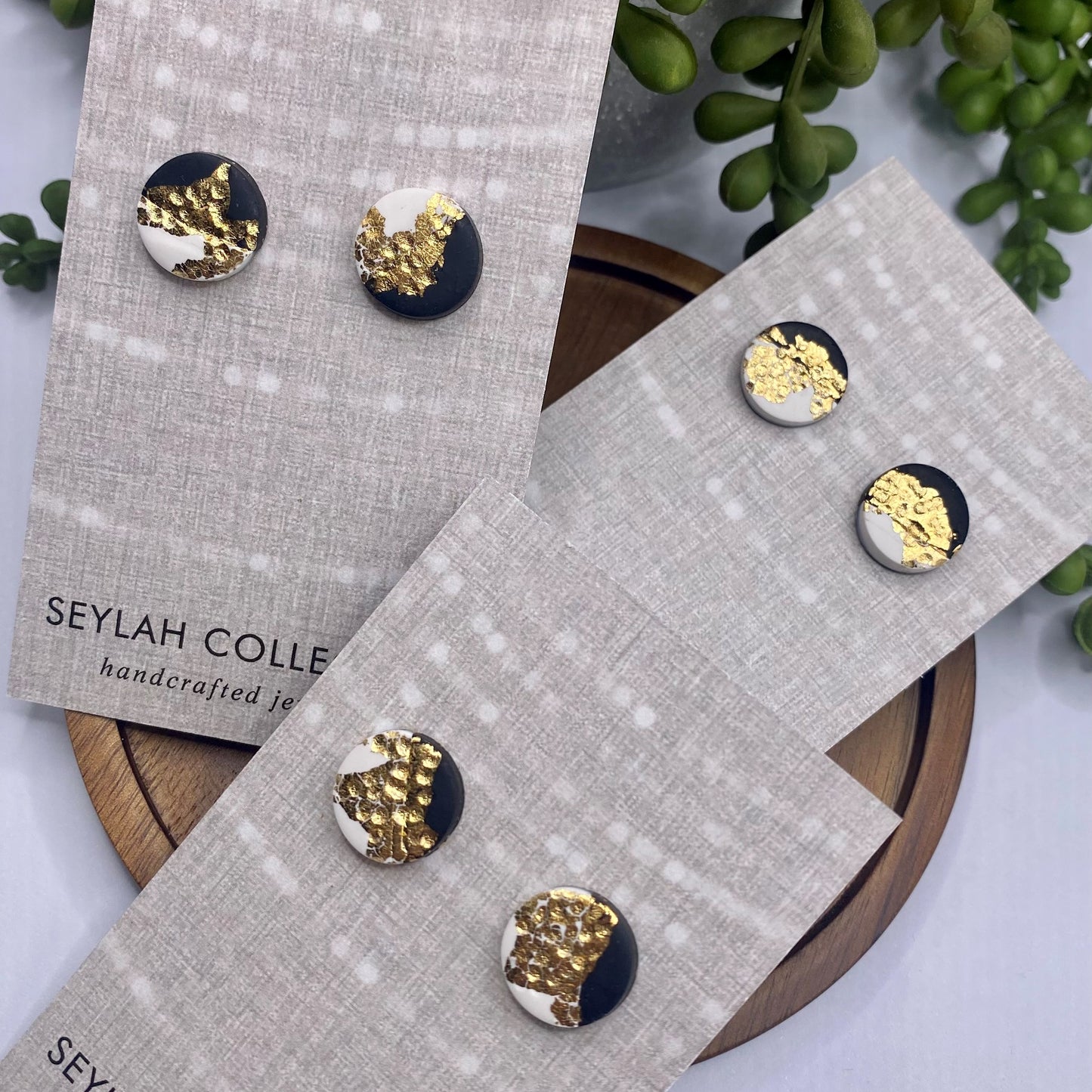 Eden Studs | Black, White & Gold Tuxedo