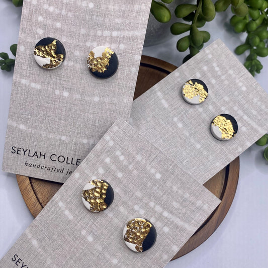 Eden Studs | Black, White & Gold Tuxedo