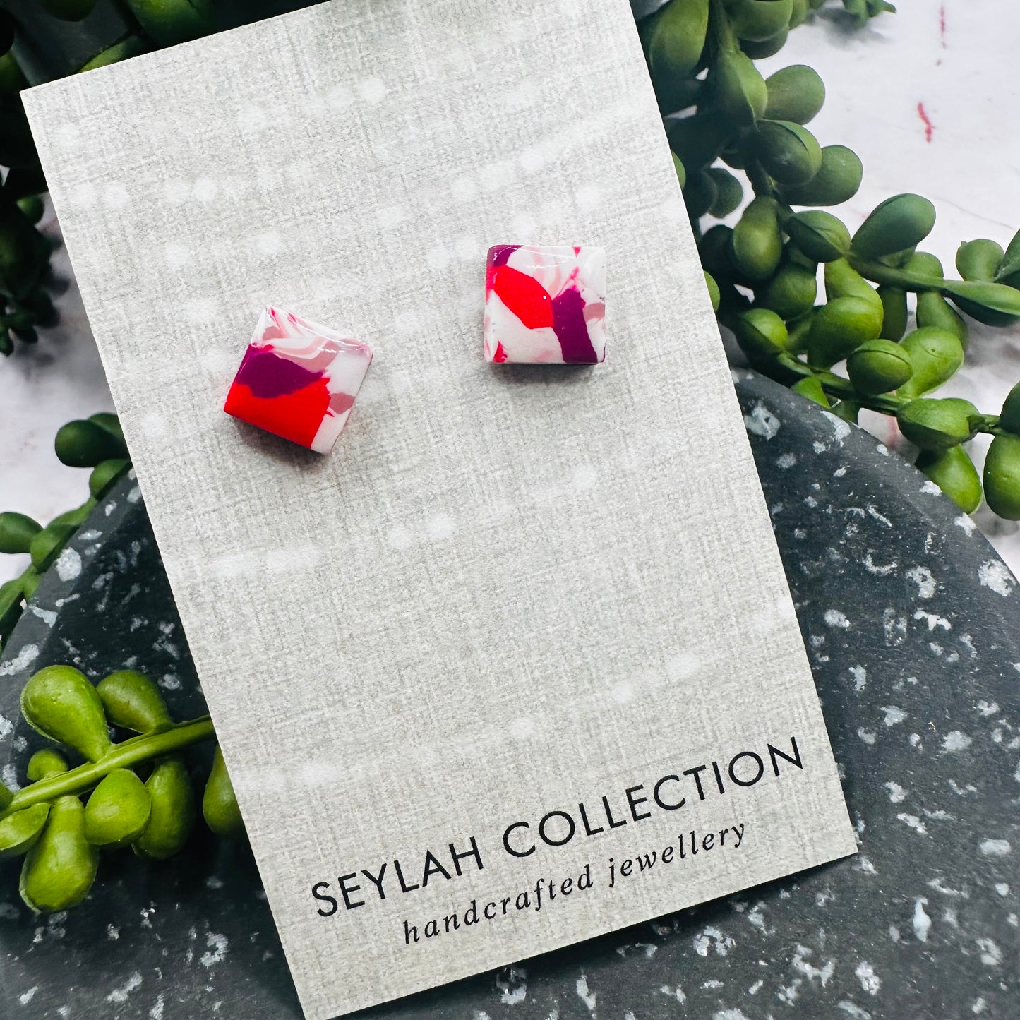 Luella Mini Studs | Pink, White & Fandango Abstract