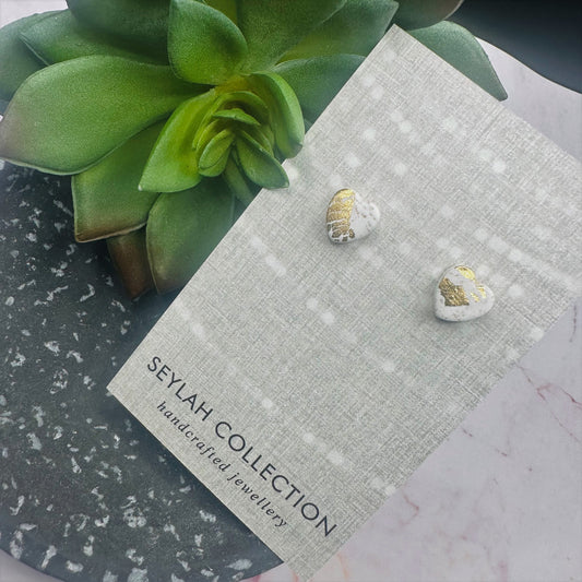 Heart Stud | White & Gold Foil
